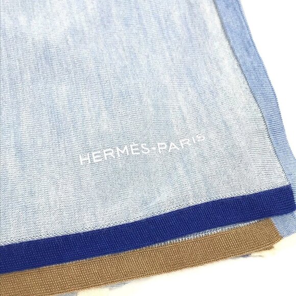 HERMES Epi Carre Geant 120 Large Shawl Stole/Shawl Scarf silk / Cashmere blue - Picture 5 of 15